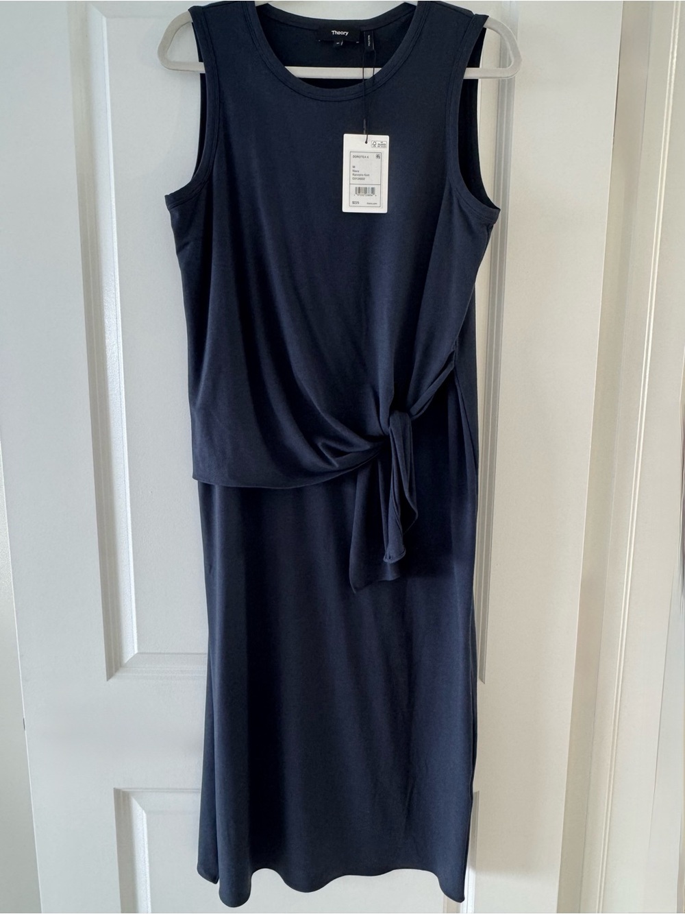 Theory Navy Sleeveless Knot-Detail Midi Dress